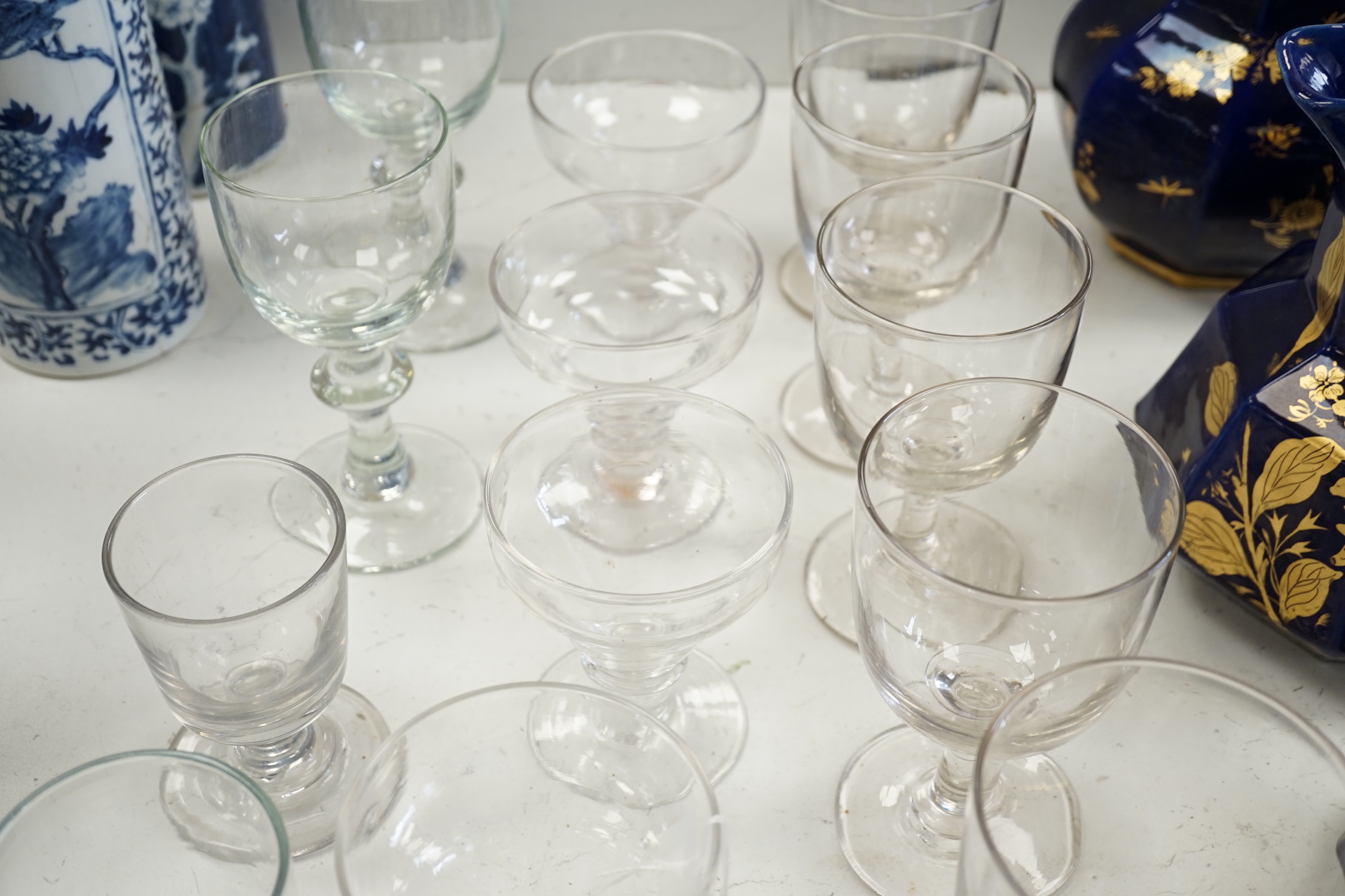 A group of Georgian and later glass rummers, tallest 18.5cm